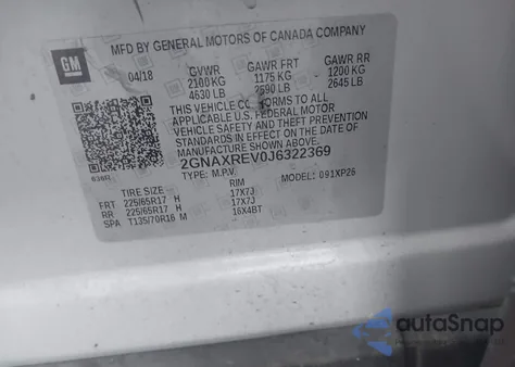 2018 Chevrolet Equinox Ls z USA, uszkodzony, nr VIN 2GNAXREV0J6322369